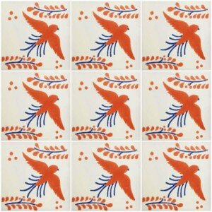 Terracotta Blue Dove Mexican Talavera Ceramic Tile 3