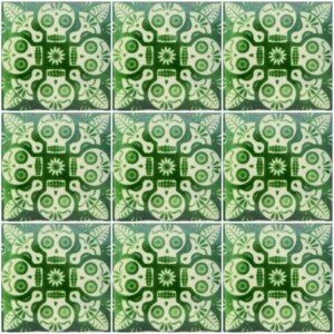 Mexican Ceramic Day Of The Dead Green Decorative Tile