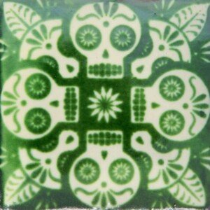 Mexican Ceramic Day Of The Dead Green Decorative Tile