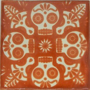 Mexican Ceramic Dia de Los Muertos Hand painted Terracota Tile