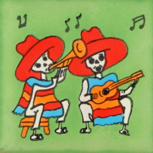 Mexican Day of the Dead Musicians Decorative Tile Dia de Muertos