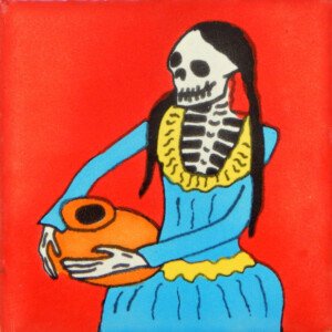 Mexican Ceramic Day of The dead Adelita Dia de Los Muertos Folk Art Tile