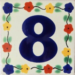 Mexican Hand painted Folk Art Flower Number Tile
