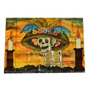 Mexican Talavera Mosaic Mural Tile Handmade CATRINA Day of the dead 35 PCS