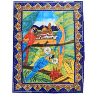 Mexican Talavera Mosaic Mural Tile Handmade Folk Art Guacamayas Backsplash
