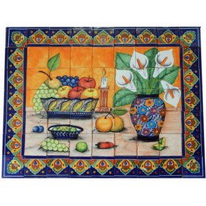 Mexican Talavera Mosaic Mural Tile Handmade Still Life Calla Lily Mosaic