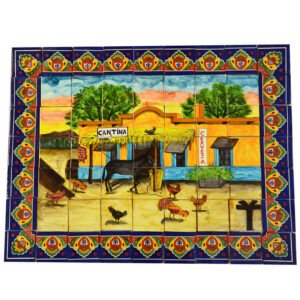 Mexican Talavera Mosaic Mural Tile Handmade Folk Art Cantina Bar Backsplash
