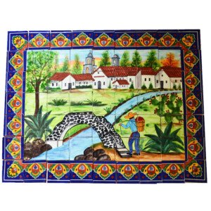Mexican Talavera Mosaic Mural Tile Handmade Folk Art Bridge Backsplash