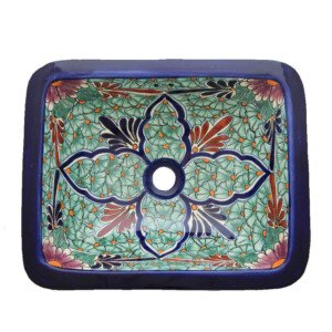Jardin Mexican Bathroom Ceramic Rectangle Talavera Hand Painted Drop In Sink