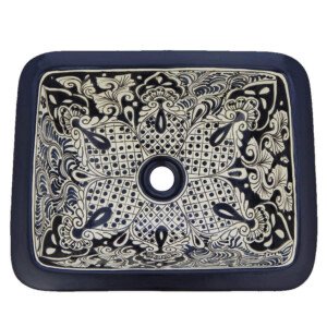 San Jose Mexican Bathroom Ceramic Rectangle Talavera Hand Painted Drop In Sink