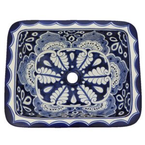 Mazatlan Mexican Bathroom Ceramic Rectangle Talavera Folk Art Handmade Drop In Sink