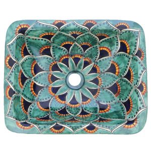 Pavo 2 Mexican Bathroom Ceramic Rectangle Talavera Handmade Drop In Sink