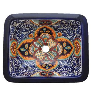 San Antonio Mexican Bathroom Ceramic Rectangle Talavera Handmade Drop In Sink