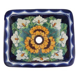Girasol y Alcatraz Mexican Bathroom Ceramic Rectangle Talavera Drop-In Sink
