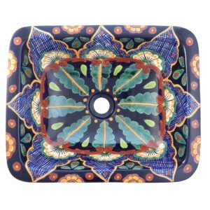 Mazatlan Mexican Bathroom Ceramic Rectangle Talavera Drop-In Sink