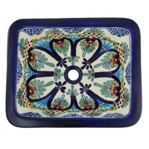 Tampico Mexican Bathroom Ceramic Rectangle Talavera Drop-In Sink