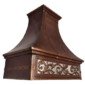 Mexican Copper Range Hood Wall Mount Embossed Leaves Design Brown Patina