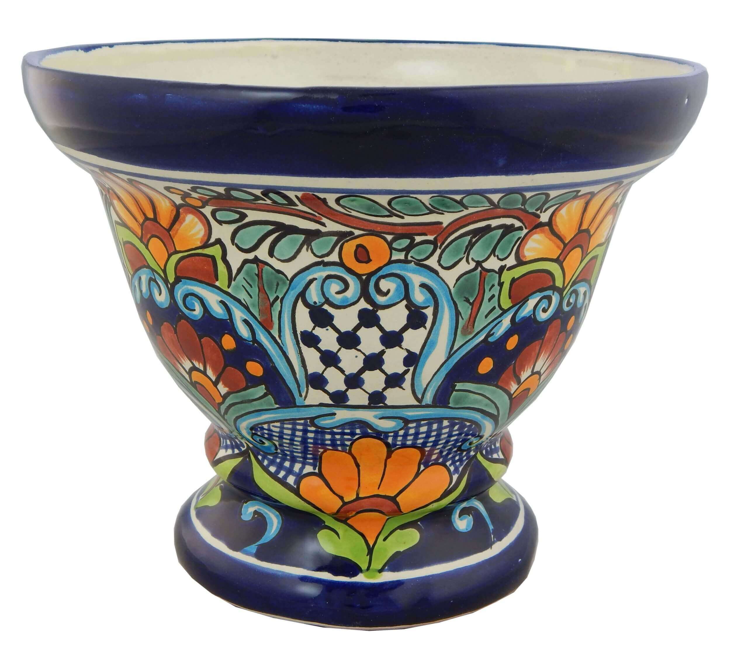 Flower Footed Planter Folk Art Pottery Handmade Talavera 12